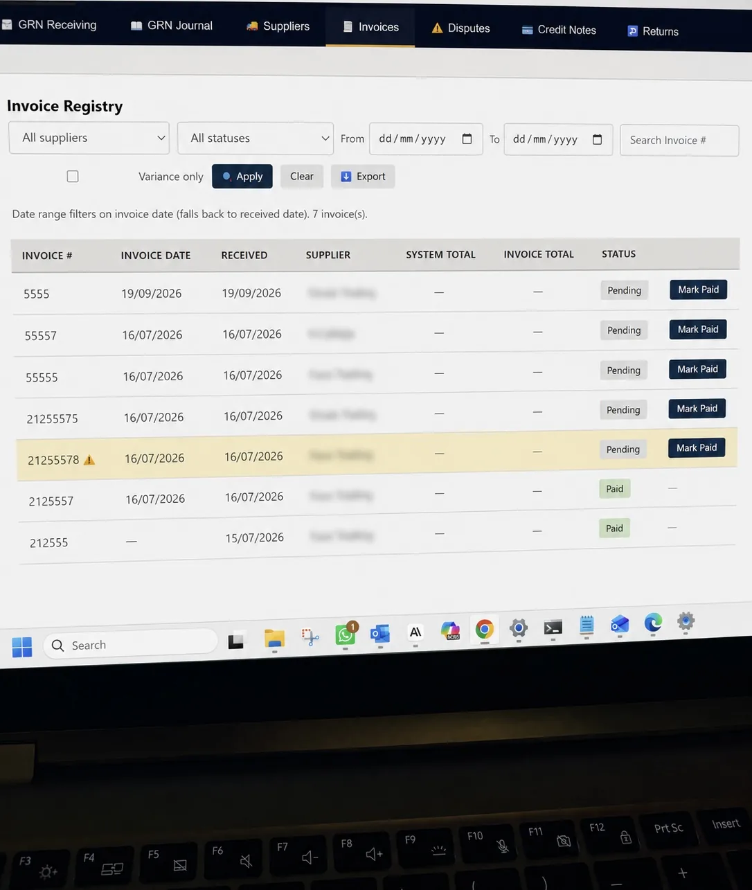 Invoice registry