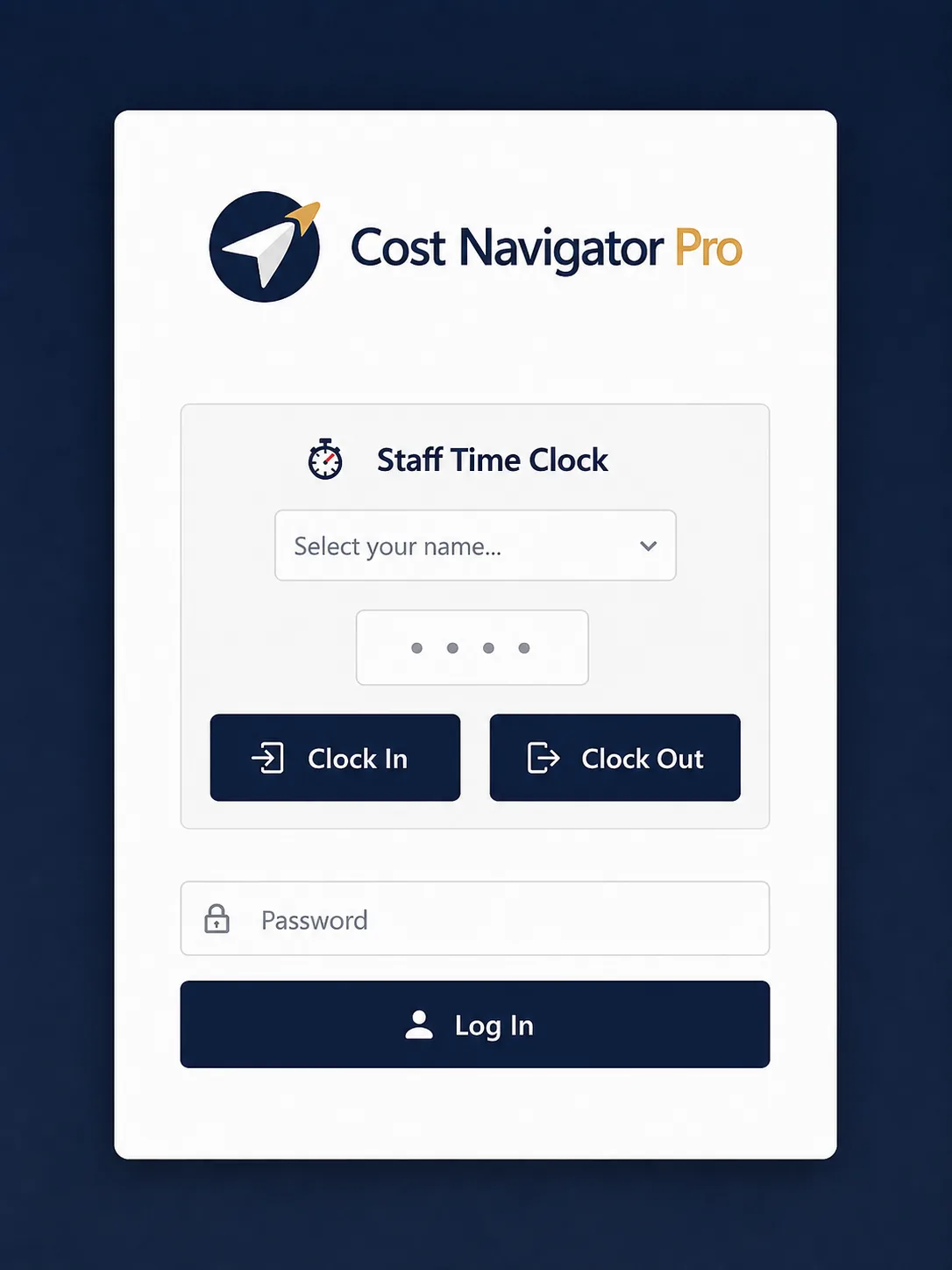 Cost Navigator Pro staff clock